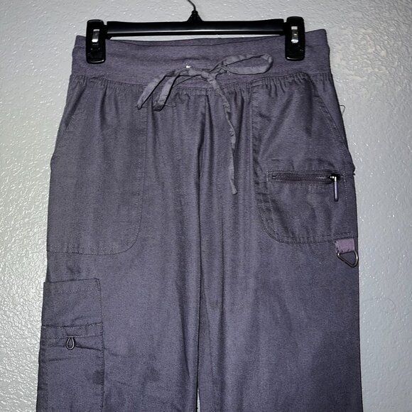 Green Town Gray Cargo Scrub Pants Women’s Medium – Drawstring Waist, Zip Pocket, - Picture 3 of 6